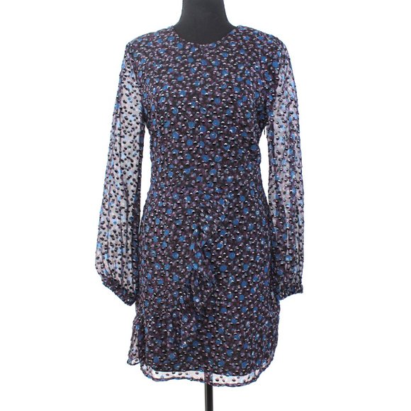 Maje Revano Long Sleeve Floral Black Silver Metallic Printed Mini Dress NEW 2 - Picture 2 of 9